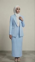 Blue Tailored Skirt Suit Set