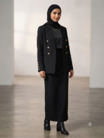 Signature Double-Breasted Modest Blazer & Maxi Skirt Set - Black