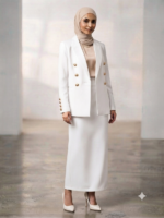 Signature Double-Breasted Modest Blazer & Maxi Skirt Set - White