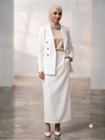 Signature Double-Breasted Modest Blazer & Maxi Skirt Set - White - Image 2
