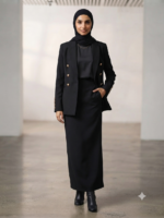 Signature Double-Breasted Modest Blazer & Maxi Skirt Set - Black - Image 2
